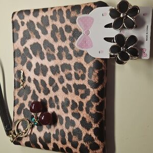 Betsey Johnson Leopard Print Wristlet Clutch Bundle